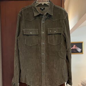 True Religion Men's Green Corduroy Shirt